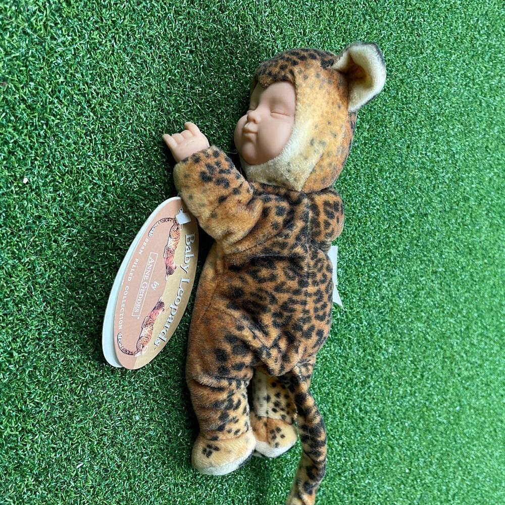 Vintage Anne Geddes Sleeping Baby Leopard Plush Stuffed Animal